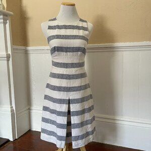 J. Crew Blue and White Striped Linen A Line Dress Size 00
